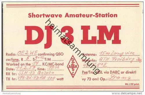 QSL - QTH - Funkkarte - DJ3LM - Freiburg - 1959
