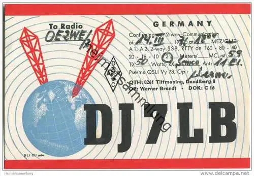 QSL - QTH - Funkkarte - DJ7LB - Tittmoning - 1976