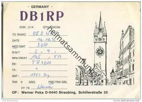 QSL - QTH - Funkkarte - DB1RP - Straubing - 1975