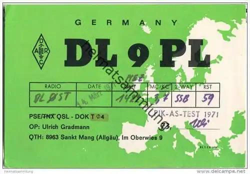 QSL - QTH - Funkkarte - DL9PL - Kempten - Sankt Mang - 1971