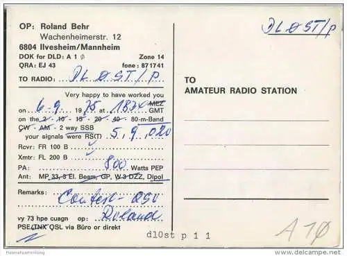 QSL - QTH - Funkkarte - DJ8LE - Ilvesheim - 1975