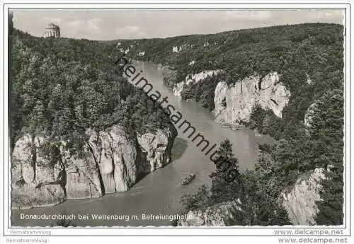 Donaudurchbruch bei Weltenburg mit Befreiungshalle - Foto-AK