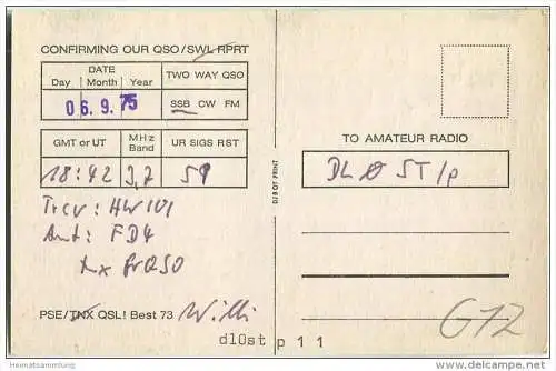 QSL - QTH - Funkkarte - DK8KC - Niederkassel - 1975