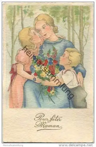 Pour feter Maman - Aquarelle - Künstlerkarte EL. F. G. gel. 1937