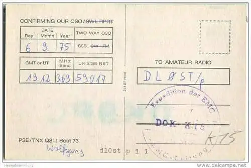 QSL - QTH - Funkkarte - DK9PC/P - Bingen - 1975