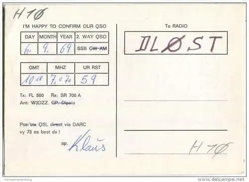 QSL - QTH - Funkkarte - DK3QC - Göttingen - 1969