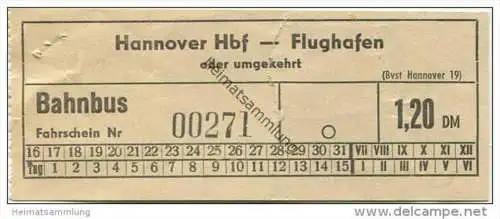 Hannover Hbf Flughafen oder umgekehrt - Bahnbus - Fahrschein 1965