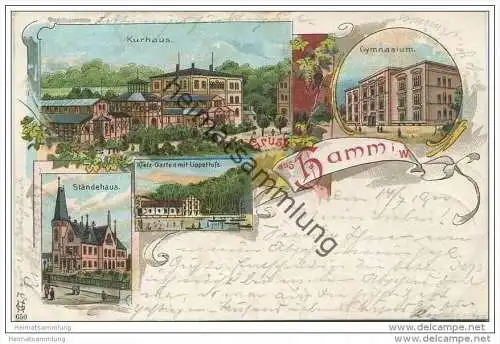 Hamm - Kurhaus - Ständehaus - Gymnasium - Bahnpost Cöln Hannover Zug 203