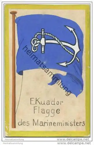 Ecuador - Flagge des Marineministers - keine Ansichtskarte Grösse ca. 14 X 9 cm etwa 1920 handgemalt