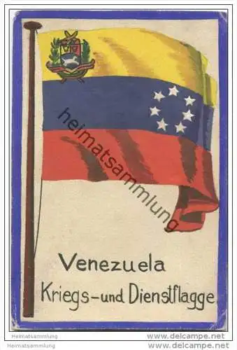 Venezuela - Kriegs- und Dienst- Flagge - keine Ansichtskarte Grösse ca. 14 X 9 cm etwa 1920 handgemalt auf dünnem Karton