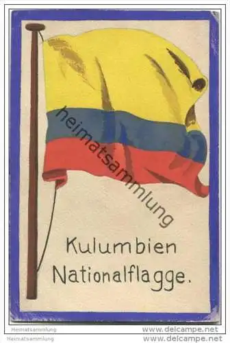 Kolumbien - National Flagge - keine Ansichtskarte - Grösse ca. 14 X 9 cm - etwa 1920 handgemalt auf dünnem Karton