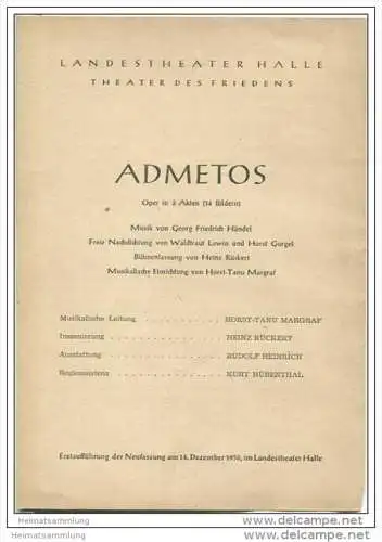 Landestheater Dessau - Spielzeit 1958/59 Nummer 13 - Admetos von Georg Friedrich Händel - Bruno Aderhold