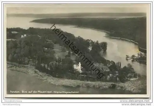 Berlin-Wannsee - Blick auf die Pfaueninsel - Foto-AK 30er Jahre Fliegeraufnahme