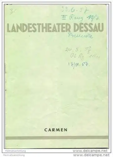 Landestheater Dessau - Spielzeit 1956/57Nummer 33 - Programmheft Carmen von Georges Bizet - Oscar Schimoneck