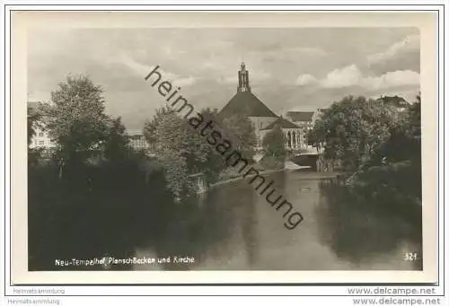 Berlin-Tempelhof - Planschbecken und Kirche - Foto-AK 1945