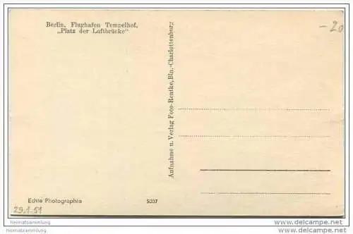 Berlin-Tempelhof - Zentralflughafen - Platz der Luftbrücke - Foto-AK 1951