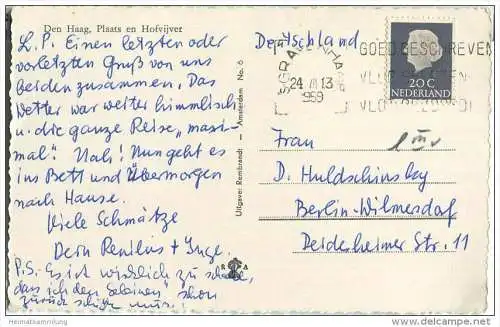 Den Haag - Plats en Hofvijver - Straßenbahn - Foto-AK 50er Jahre