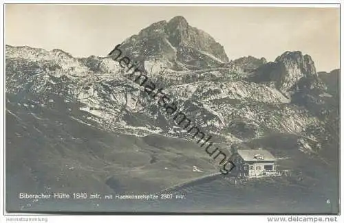 Biberacher Hütte am Schadonapass mit Hochkünzelspitze - Foto-AK 20er Jahre