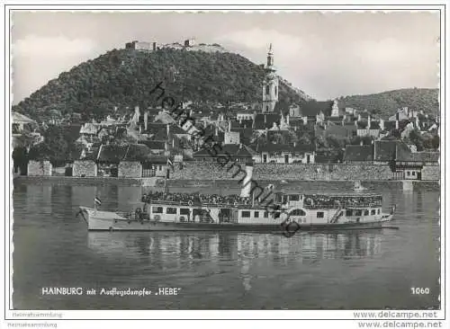 Hainburg mit Ausflugsdampfer Hebe - Foto-AK Grossformat