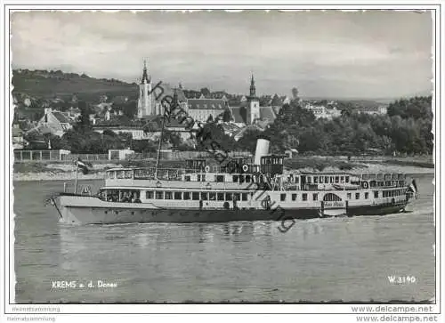 Krems an der Donau mit Motorschiff Johann Strauss - Foto-AK Grossformat