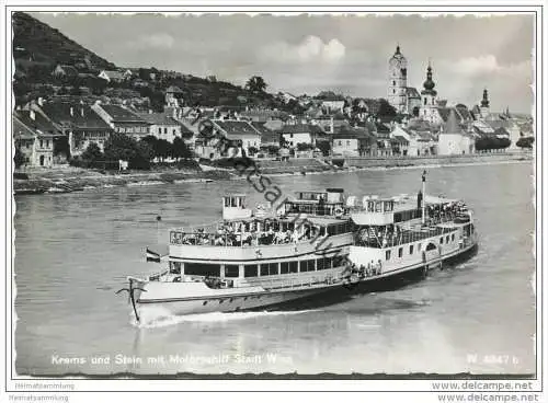 Krems und Stein an der Donau mit Motorschiff Stadt Wien - Foto-AK Grossformat
