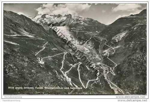 Blick gegen Grimsel - Furka - Rhonegletscher und Galenstock - Foto-AK