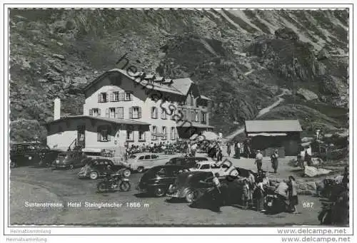 Sustenstrasse - Hotel Steingletscher - Autos - Foto-AK