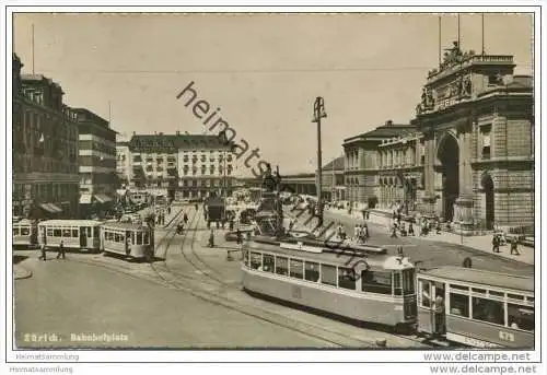 Zürich - Bahnhofplatz - Strassenbahn - Tram - Foto-AK
