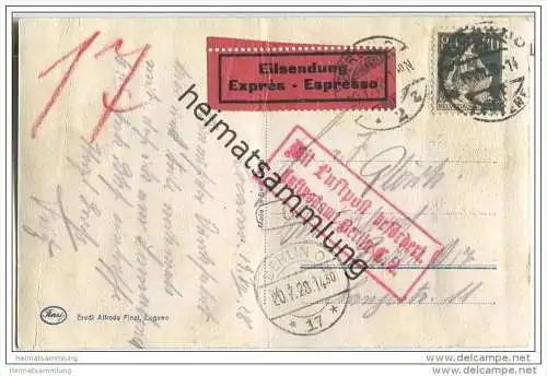 Eilsendung Locarno nach Berlin am 19.07.1928 mit rotem Kastenstempel 'Mit Luftpost befördert. Luftpostamt Berlin C.2. -