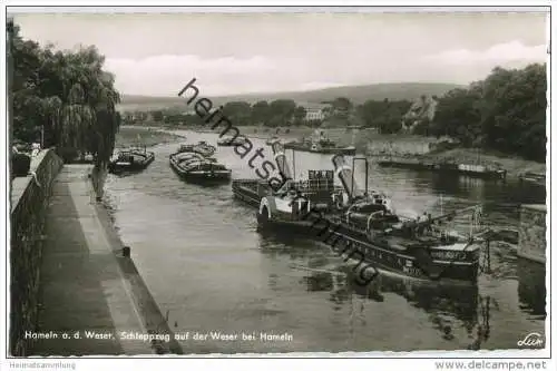 Hameln - Weser - Schleppzug - Foto-AK