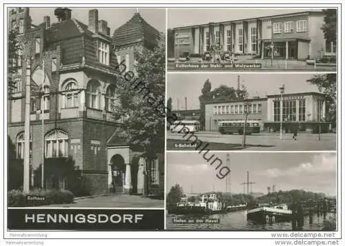 Hennigsdorf bei Berlin - Rathaus - S-Bahnhof - Kulturhaus - Hafen an der Havel - Foto-AK Grossformat