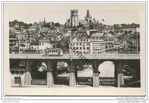 Lausanne - Le Grand Pont - Strassenbahn - Foto-AK