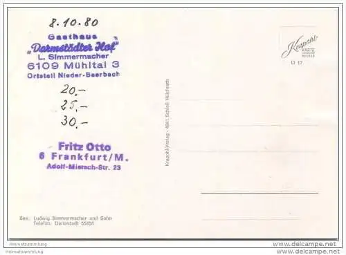 Mühltal - Nieder-Beerbach - Gasthaus Darmstädter Hof Bes. Ludwig Simmermacher und Sohn