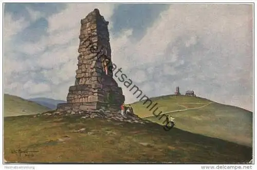 Bismarckdenkmal auf dem Feldberg - Aquarell-Künstlerkarte Willy Moralt 1913 - Verlag Mayer &amp; Schladerer Feldbergerho