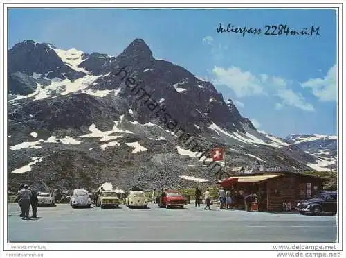 Julierpass mit Säulenberg - AK Grossformat - VW - Mini Cooper