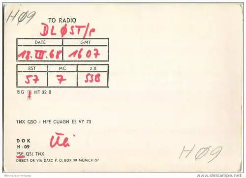 QSL - QTH - Funkkarte - DK2OC - Goslar - 1968