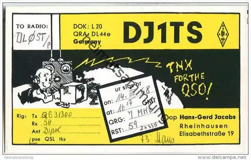 QSL - QTH - Funkkarte - DJ1TS - Rheinhausen - 1968