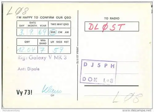 QSL - QTH - Funkkarte - DJ5PH - Oberhausen-Sterkrade - 1969