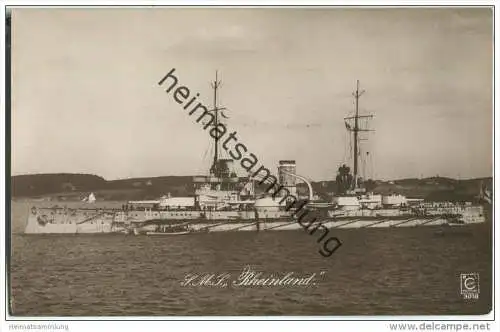 S.M.S. Rheinland - Foto-AK - Briefstempel Kaiserliche Marine I. Torpedoabteilung