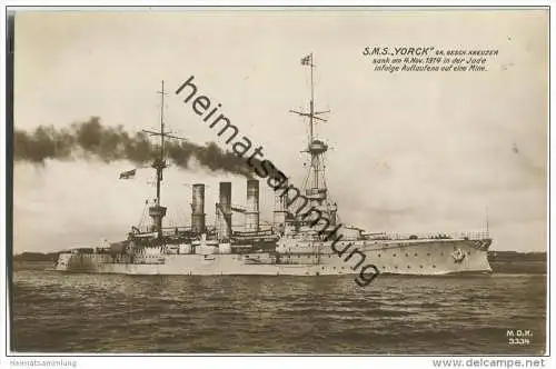 S.M.S. Yorck - Foto-AK - Briefstempel Kaiserliche Marine I. Torpedoabteilung