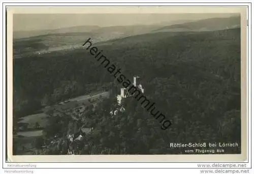 Röttler-Schloss bei Lörrach - Fliegeraufnahme - Foto-AK