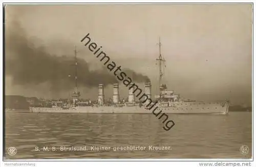 S.M.S. Stralsund - Foto-AK - Briefstempel Kaiserliche Marine I. Torpedoabteilung