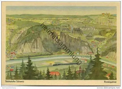 Sächsische Schweiz - Basteigebiet - AK-Grossformat - Verlag Felix Setecki Berlin 50er Jahre