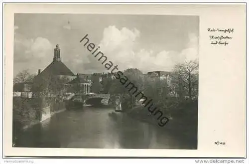 Berlin-Tempelhof - Planschbecken und Kirche - Foto-AK 40er Jahre