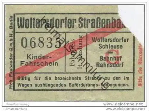 Fahrschein - Woltersdorf - Woltersdorfer Strassenbahn - Kinder Fahrschein