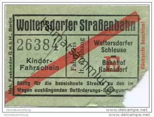 Fahrschein - Woltersdorf - Woltersdorfer Strassenbahn - Kinder-Fahrschein