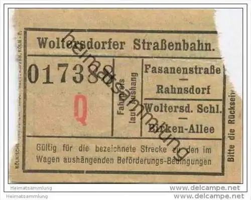 Fahrschein - Woltersdorf - Woltersdorfer Strassenbahn - Fahrschein
