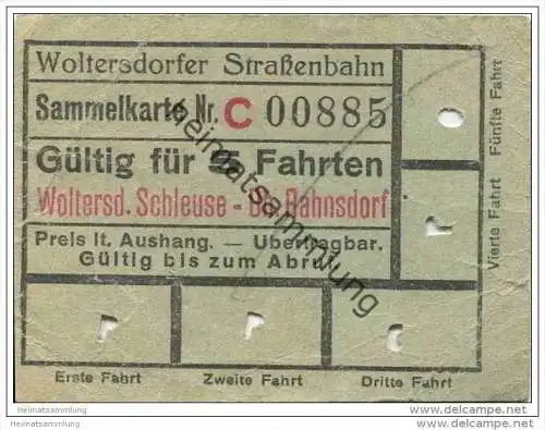 Fahrschein - Woltersdorf - Woltersdorfer Strassenbahn - Sammelkarte - Fahrkarte Gültig für 5 Fahrten