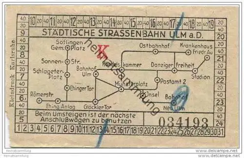 Ulm - Städtische Strassenbahn Ulm a. D. - Fahrschein