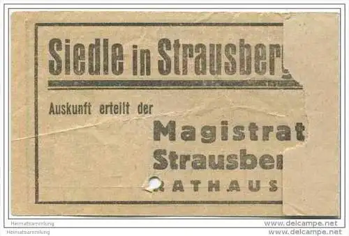 Fahrkarte - Strausberg - Strausberger Eisenbahn Aktiengesellschaft - Fahrschein Halbe Strecke RM 0,15